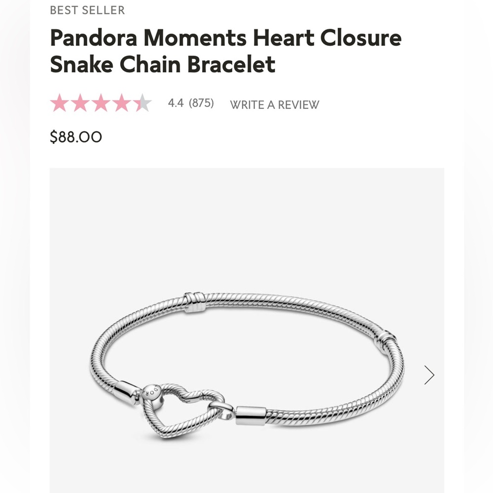 Pandora Moments Heart Closure Snake Chain Bracelet